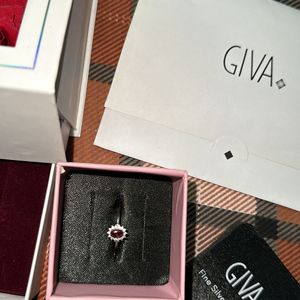 Giva Silver Plated Red Diamond Ring