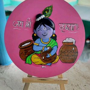 Krishna Realistic Clay Painting With Stand