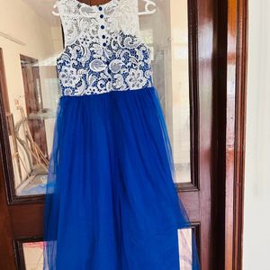 Vintage Blue White Tulle Gown Party Dress