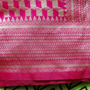 Pink Soft Silk Saree With Silver Zari