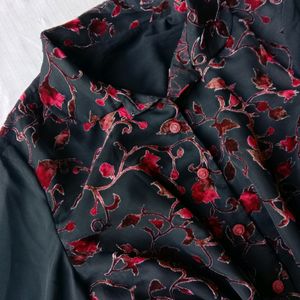 New Asthetic Korean Black Shirt With Red Handmade