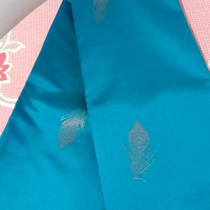 Teal Blue Color Saree With Magantha Pallu