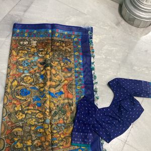 Ramayana Theme Saree With Stiched Blouse To Fit Ti