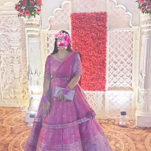 Ball Lehenga With Cold Shoulder Blouse & Free Gift