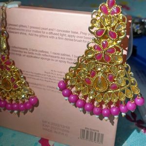 Pink Earrings With Mangtika