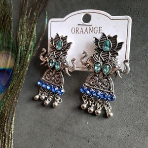 Oxidized Blue Elephant Earrings