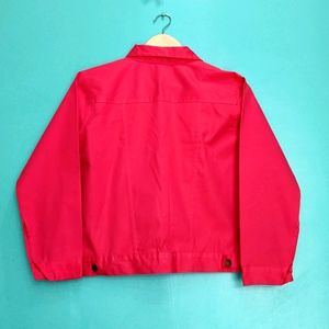 Women Solid Red Denim Jacket L Size