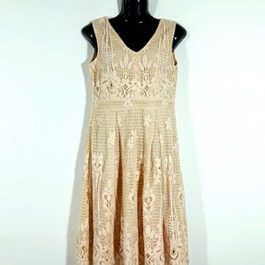 Cream Lace Partywear Dress For Women's