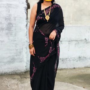 Diwali Sale✨Hand Work Black Saree