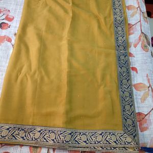 Mustard Yellow Silk Blend Saree (Without Blouse)