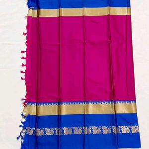 New Duck Border Butti Saree With Blouse & Pom Pm