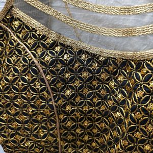 "Black Beauty: Blouse with Golden Embroidery & Net