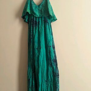 Blue Tie N dye Boho Off Shoulder maxi dress