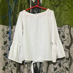 White Puff Sleeve Tie Top