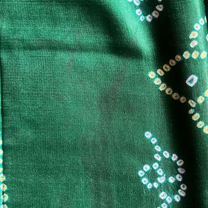 Bottle Green Silk Satin Bandhini With Zari Palu