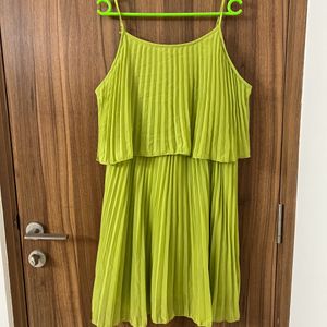 Lime Green Accordion Pleated A-Line Dress