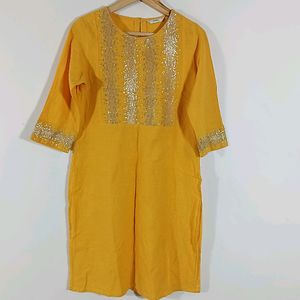 Mustard Yellow Sequence Embroidered  Kurta (Women)