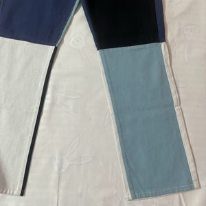 colour block wide leg jeans