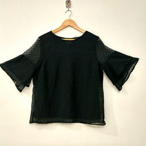 Harpa Black Bell Sleeves Sheer Top Women