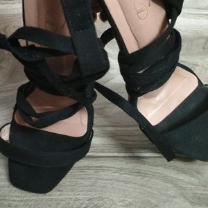 Tie Up Black Pencil Heels