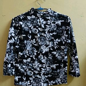 Black Floral Print Top