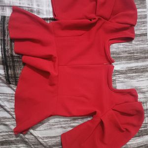 Red Polyester Peplum Top