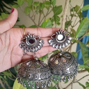 Silver Oxidised Big Jhumke