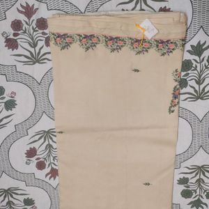 Cream Pure Silk Work Saree