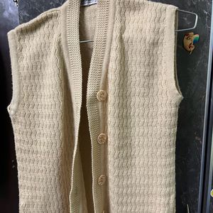 Classic Beige Sleeveless Knitted Cardigan - Unisex