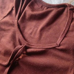 Brown Cute Fitted Top