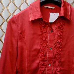 New Korean Ruffled Neck Aesthetic Satin Shirt