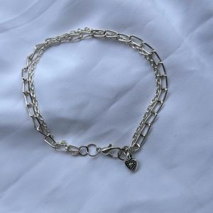 Dual Silver Chain Heart Bracelet