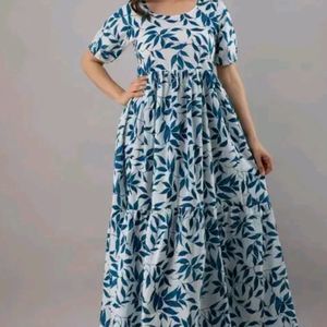 Blue Floral Print Anarkali Kurti