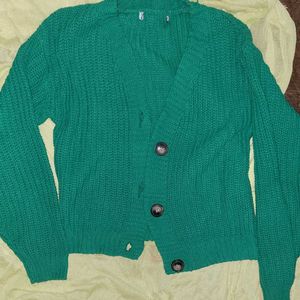 Mango Crochet Sweater In Green