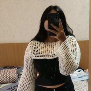 Sleeves Crop Mesh Top