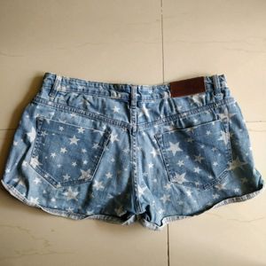 Star Print Denim Shorts