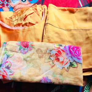 Organza Yellow Kurta Pant & Dupatta Set