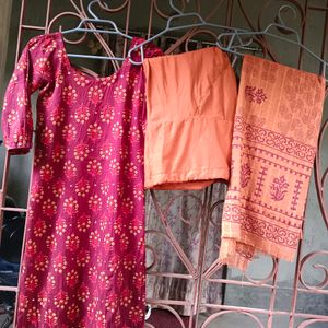 Beautiful Cotton Kurta With Churidar And Dupatta🤎