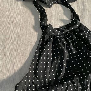 Backless Polka Dot Black Dress