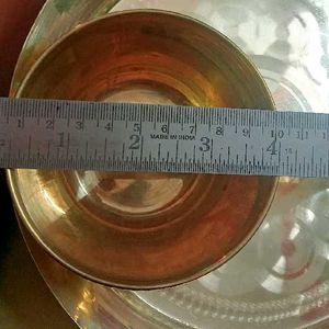 Brass Pooja Thali With Glass And Bowl