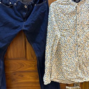 Beautiful Floral Shirt And Jean Combo Used 2-3 Tym