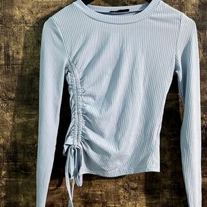 Ribbed Or Pleated Long Sleeve Top