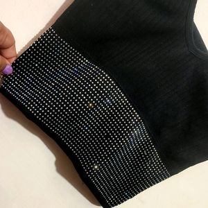 Black Party Wear Non Padded Crop Top For 32 Bust