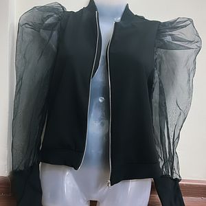 Exaggerated Puff Organza Sleeve Jacket