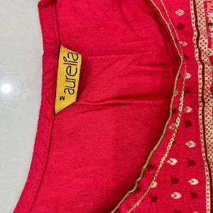 Aurelia Pink And Golden Straight Kurta - Medium