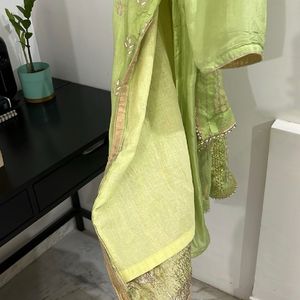 banarsi silk 3 pieces suit mukaish gotta patti