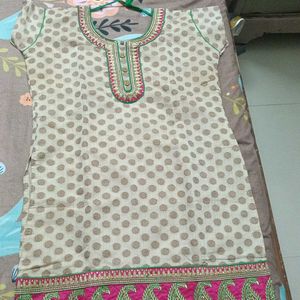 Kurti With Golden and Pink Work