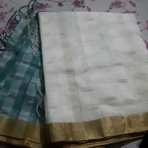 Sea Green Off White Golden Jori Border Saree