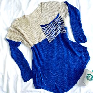 Pinterest Sequence Blue & Cream Pullover Top