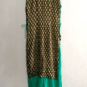 📢 Sale 📢 Sale 📢 Sale 📢 Beautiful Sleeveless Designer Green And Brown Full Kurti